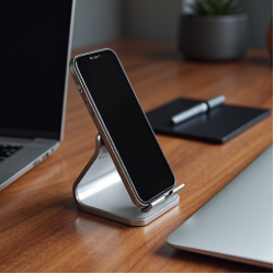 TechMount M6 Adjustable Desk Phone Stand 360-Degree Rotate Silver